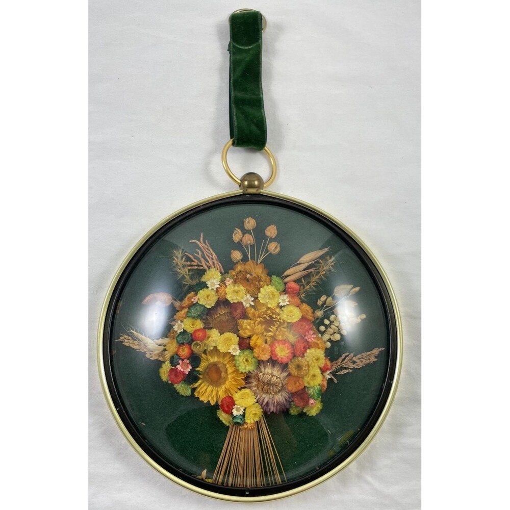 Cideart Globed Dried Flower Wall Hanging BOHO Floral Green Belgium Vintage